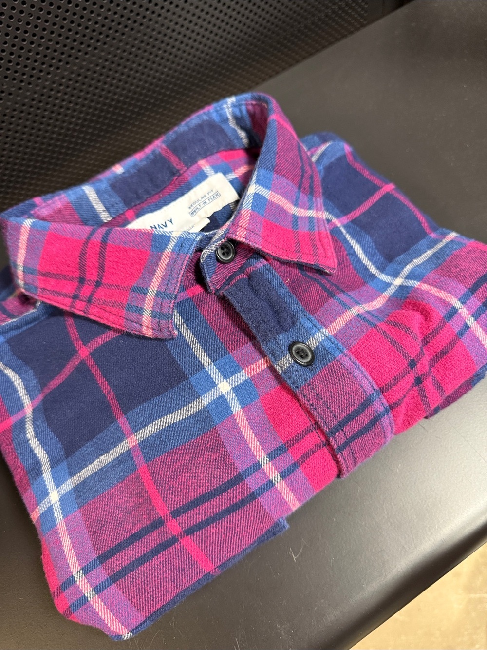 Old Navy Navy and Pink Plaid Button-Down Shirt